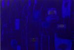 Mimmo Paladino Senza Titolo legno intarsiato e dipinto in blu Casamadre seconda sala Paladino torna a casa. Da Eduardo Cicelyn