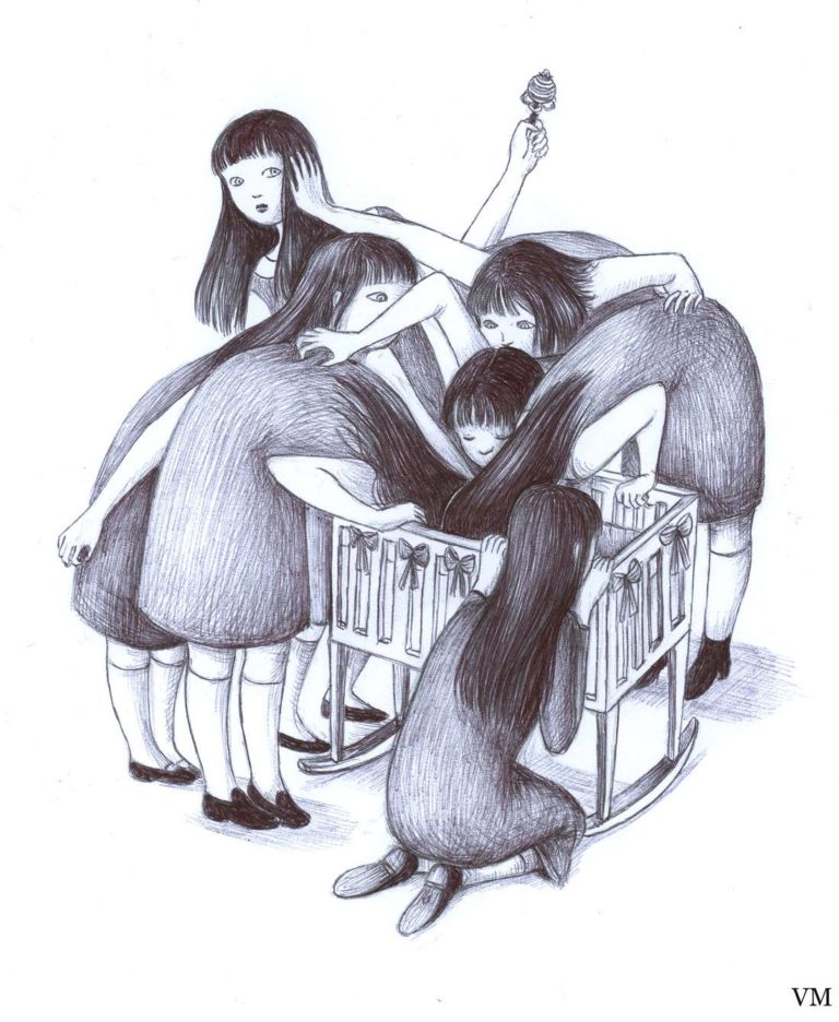 Nella culla Virginia Mori penna bic su carta 2013 courtesy lartista Illustrare l’immaginario. A colloquio con Virginia Mori