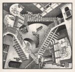 Maurits Cornelis Escher Relatività luglio 1953 litografia 277x292 mm Enigmatico Escher