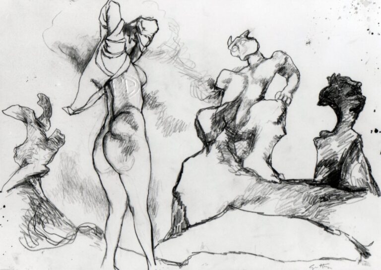 2. Guttuso Renato figura tra i mostri a Bagheria 1980 matita su carta 50 x 70 x stampa 1280x768 Il rosso e il nero: Guttuso tra pittura e segno