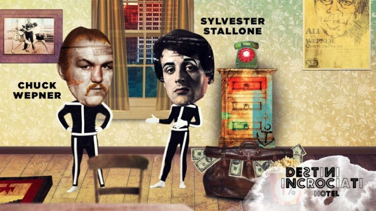 DIH2 EP1 8 800x450 Sky Arte update: torna Destini Incrociati Hotel, la serie animata dedicati agli incontri che hanno cambiato la storia della cultura e del costume. Si parte da Sylvester Stallone e il “vero” Rocky, il grande incassatore Chuck Wepner