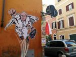 papa superman 2 Cancellato lo sticker di Mauro Pallotta col Papa-Superman a Roma. Sebbene fosse piaciuto al Vaticano. Divampa la polemica (anche politica) e l'artista annuncia altri interventi