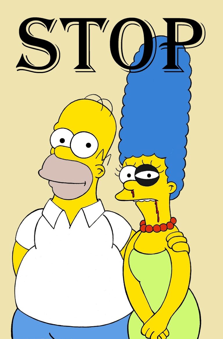 Homer and Marge Simpson The Simpsons Art Portrait Social Campaign Domestic Woman Womens Violence Stop Abuse Satire Sketch Cartoon Illustration Critic Humor Chic by aleXsandro Palombo 1 Nuova serie per aleXsandro Palombo. Biancaneve tumefatta come Nan Goldin? Fred Flintstones un po’ troppo disinvolto con la sua clava? Non è un cartoon dell’orrore, ma una campagna sociale in sostengo delle donne...