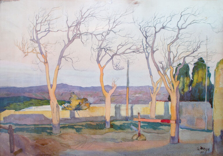 S. Dessy Paesaggio con alberi 1925 acquerello Lo sguardo limpido e oggettivo di Stanis Dessy