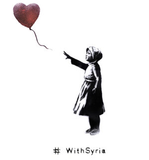 With Syria. Banksy e la bambina col palloncino rosso, in difesa del popolo siriano