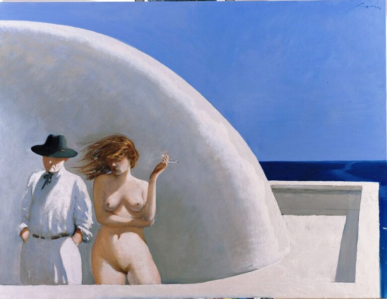 06.Julio Larraz 2011 The Artist and His Model 152x198cm Dai Caraibi al Mediterraneo. Julio Larraz alla Fondazione Puglisi Cosentino