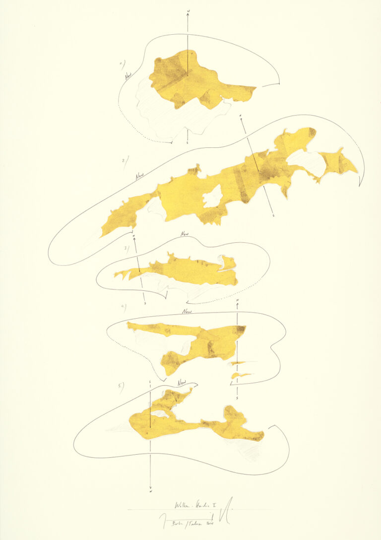 6 Jorinde Voigt Wolken Studie I 2014 inchiostromatita foglia doro su carta Notazioni dell’effimero. Gli ultimi lavori di Jorinde Voigt a Roma