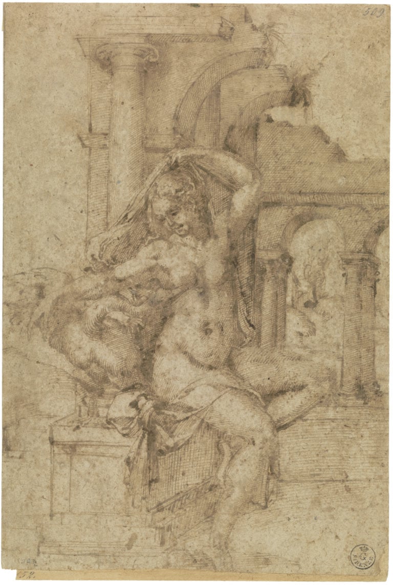 Baccio Bandinelli Studio per Leda e il cigno 1512. Penna e inchiostro bruno. Gabinetto Disegni e Stampe degli Uffizi. Firenze. Baccio Bandinelli. Firenze riscopre un genio del Cinquecento