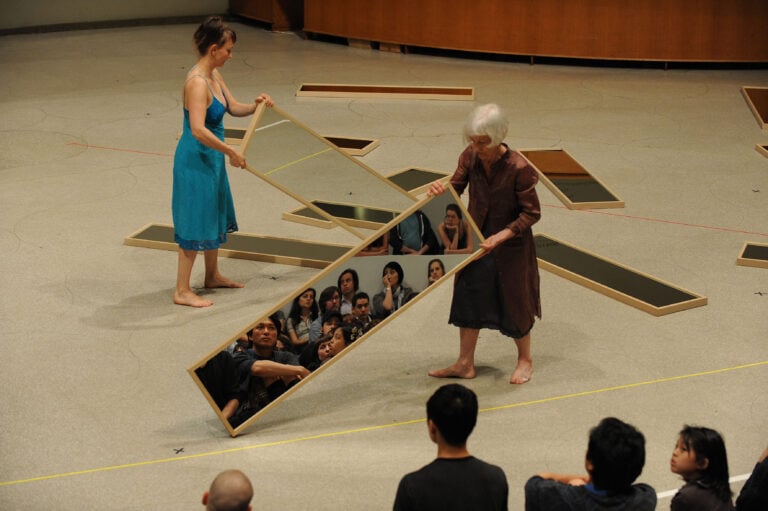 Joan Jonas, Mirror Piece I Reconfigured (1969/2010), Performance: The Guggenheim Museum, New York, 2010, Photo: Enid Alvares, Courtesy the artist