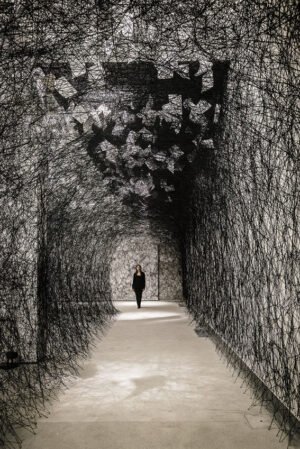 Un lungo giorno meditativo, per Chiharu Shiota. Inaugurata alla Tenuta dello Scompiglio di Vorno l’installazione dell’artista giapponese. Un groviglio scuro, come un’apparizione onirica