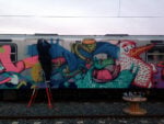 Alexone treno Roma caput Street Art. Immagini degli interventi nella stazione della Metro Spagna nell'ambito del gemellaggio Italia-Francia: e del biglietto d'artista che potete aggiudicarvi...