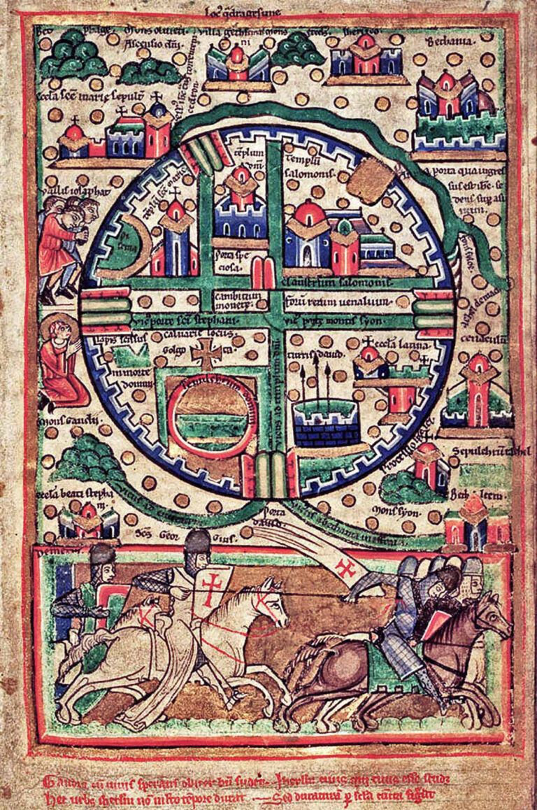 Mappa di Gerusalemme 1200 ca. Frammento di salterio. LAja KB 76 F 5. Courtesy Medieval Illuminated Manuscripts Project Koninklijke Bibliotheek. National Library of the Netherlands Il fascino indiscreto della rovina. Una mostra alla Tate Britain