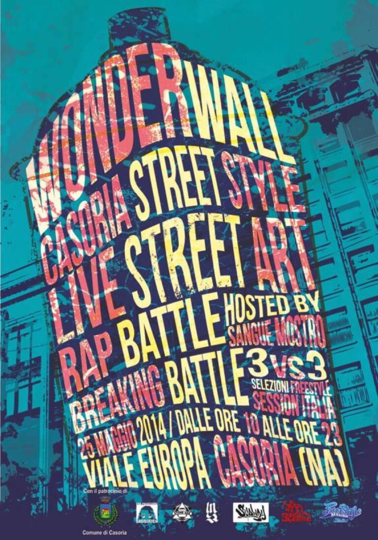 Official poster Wonderwall. Una domenica dedicata alla street art con graffiti, dj set e freestyle. Succede il 25 maggio a Casoria, con un contest per decorare una parete di 125 metri