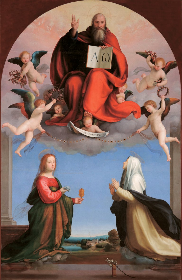 Fra’ Bartolomeo Padre Eterno benedicente con le sante Maria Maddalena e Caterina da Siena Gli Uffizi ritornano al “puro, semplice e naturale”. Immagini live dall’opening della grande mostra fiorentina nuovo step del ciclo “Un anno ad arte”