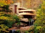 Fallingwater Frank Lloyd Wright 2 Cinque case iconiche del Novecento, in un cartoon