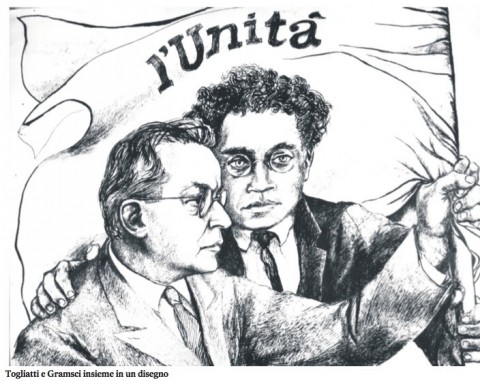 Gramsci e Togliatti - l’Unità 6 ottobre 2012 - un disegno a corredo di un articolo di Bruno Gravagnuolo