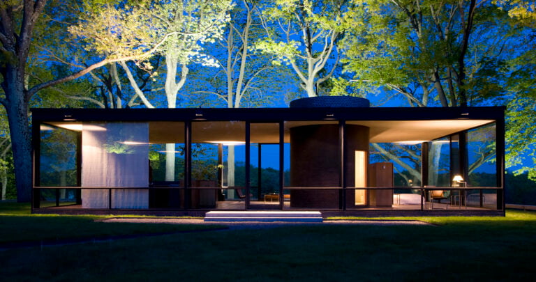 Glass House Philip Johnson 3 Cinque case iconiche del Novecento, in un cartoon