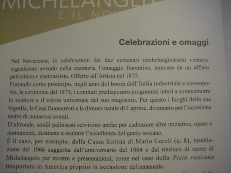 Particolari dei pannelli iniziali della mostra di Casa Buonarroti con dovizia di refusi 2 Michelangelo 450: tante copie, poca originalità