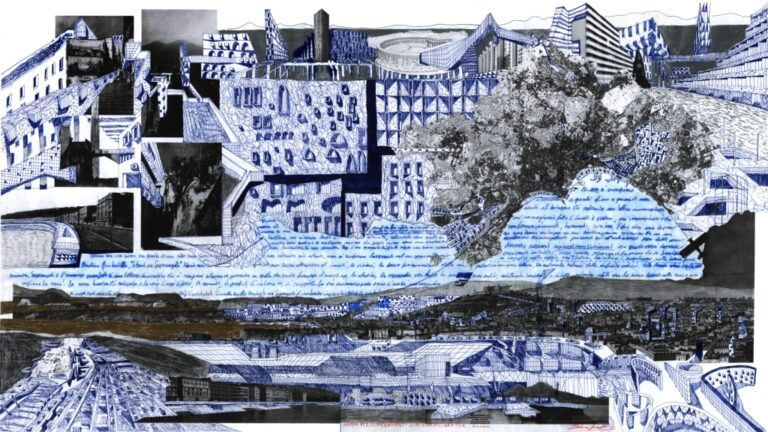 Cherubino Gambardella Supernapoli. Napoli con innesto di nuovi corpi 2014 tecnica mista e collage su carta 90 x 160 cm Ambienti cut and paste. Sul Padiglione Italia alla Biennale