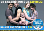 Il manifesti di FdI Fratelli d'Italia uniti nella guerra contro le adozioni gay. Ma il manifesto-shock è un furto: Oliviero Toscani pronto alla battaglia legale