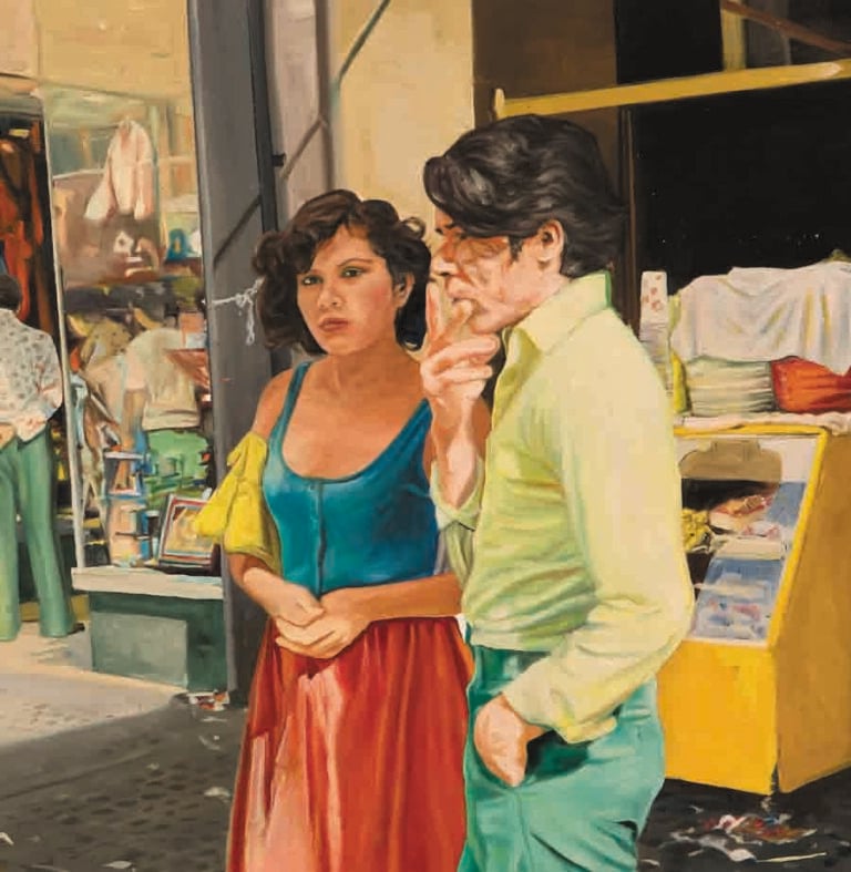 John Valadez Couple in Downtown 1984 John Valadez, il pittore chicano. Storia di un muralista a Los Angeles