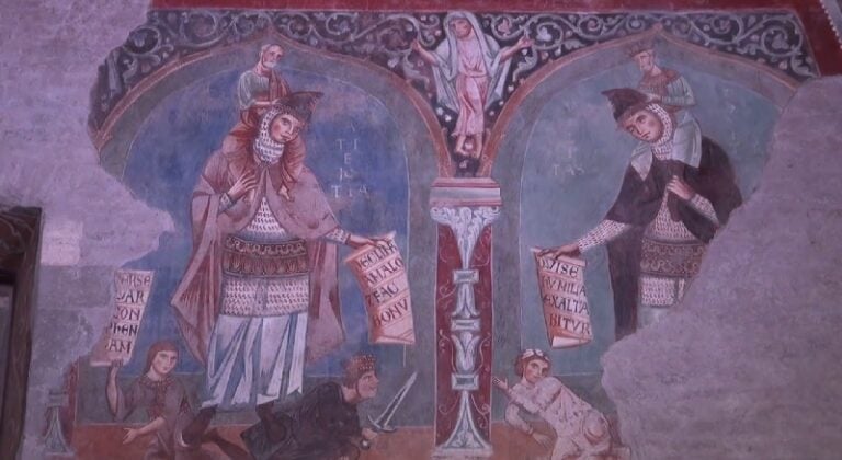 Santi Quattro Coronati Aula Gotica dettaglio affreschi 4 Roma ritrova un tesoro medievale: restituiti al mondo gli affreschi del convento dei Santi Quattro Coronati. Sotto gli sguardi delle monache di clausura  