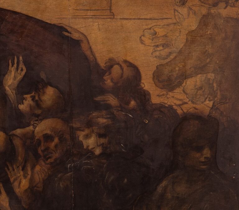 LAdorazione dei Magi di Leonardo durante la pulitura particolare foto Pino Zicarelli La resurrezione di Leonardo. Ecco le meraviglie nascoste dell'Adorazione dei Magi, con i primi risultati del restauro dell'Opificio delle Pietre Dure di Firenze