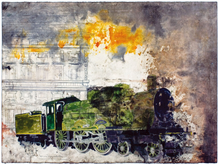 Luca Pignatelli Treno 1940 2014 567x757 cm tecnica mista su carta Luca Pignatelli, ritorno a Milano. Alla M77 Gallery