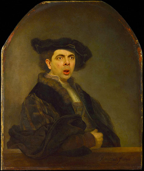 Mr. Bean secondo Rembrandt copyright Rodney Pike Ce lo vedete Mr. Bean nei panni della Gioconda di Leonardo? Nello star system impazza la mania del mashup painting, guardate Rowan Atkinson che interpreta i capolavori dell’arte…