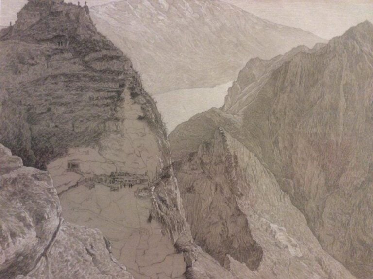 5. Ferdinando Rizzi Paesaggio alpino con postazioni militari 1917 Al Mart è scoppiata la guerra