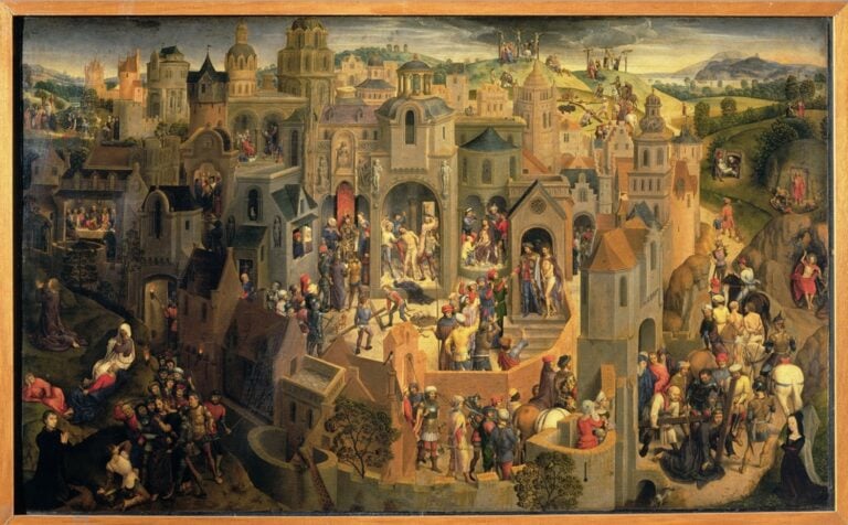 Hans Memling Passione di Cristo per Tommaso Portinari 1470 olio su tavola 549 x 901 cm Torino Galleria Sabauda in mostra fino al 15 novembre Memling. Alle Scuderie del Quirinale di Roma il Rinascimento fiammingo