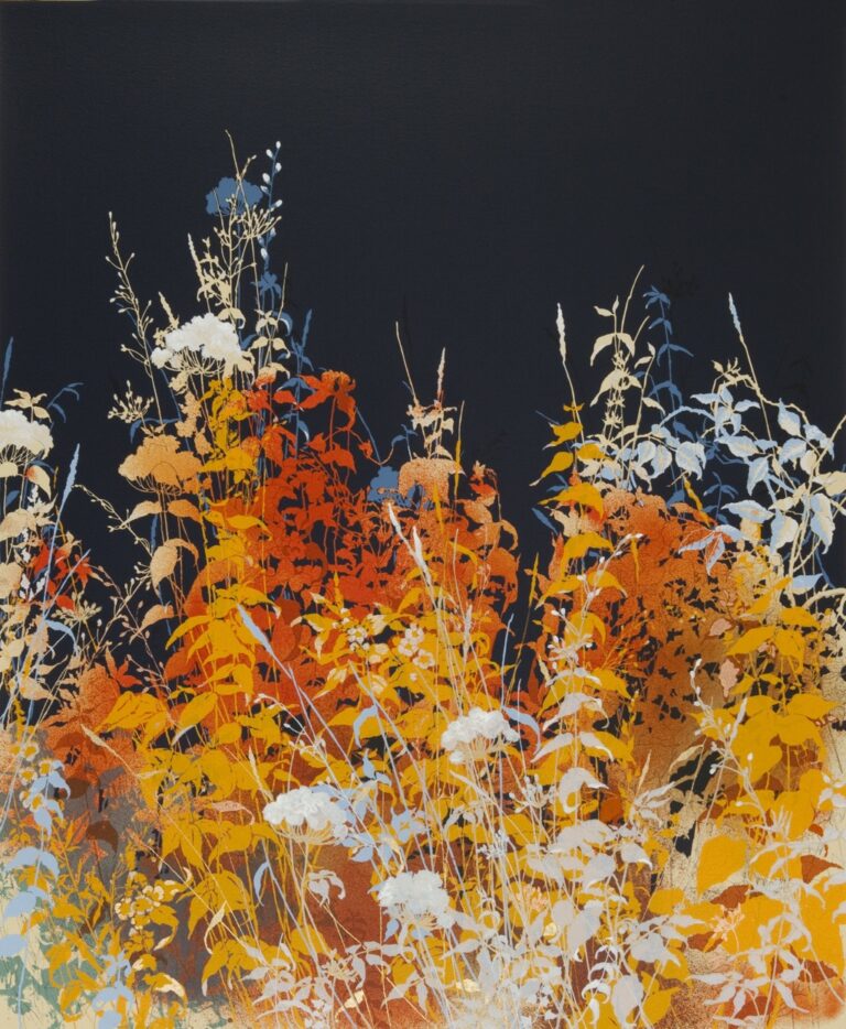 Henrik Simonsen Gold Dusk 2013 19 colour screenprint with hand applied gold and copper leaf uniquely hand finished by the artist edition of 15 940 x 1130 mm. Courtesy of Eyestorm London Updates: intimiditi dai prezzi stratosferici dell’arte contemporanea durante questa Frieze Week? Niente paura, c’è Multiplied Art Fair