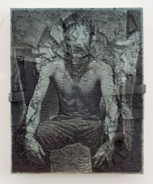 Ian Tweedy, Figure in a Landscape II, 2014, oil on spray paint on resin, 14,6 x 20,4 x 1,3 cm Cortesy the artist and Monitor, Rome