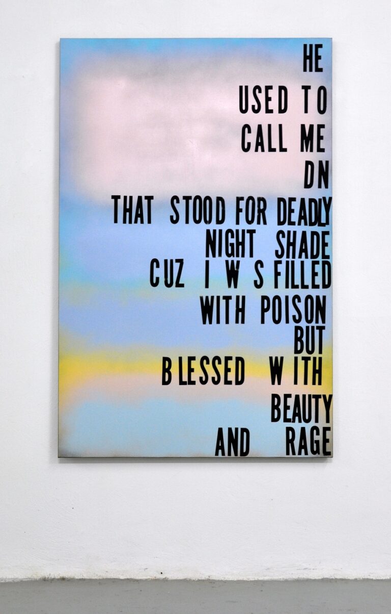 LA Mourning Deadly Night Shade 2014 acrylic and spray paint on canvas 152x101 cm courtesy The Flat Massimo Carasi Lana Del Rey + Mark Rothko. Le addizioni impossibili di Michael Bevilacqua