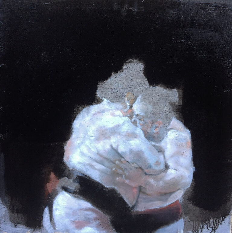 Massimo Lagrotteria Entanglement 2 2014 olio su tavola courtesy l’artista e Dark Room SilmarArtGallery La gloria in formato uomo. Una mostra a Carpi