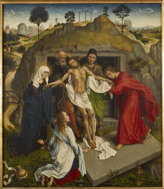 Rogier van der Weyden e aiuti Compianto sul Cristo morto 1460 1465 olio su tavola 111 x 95 cm Firenze Galleria degli Uffizi Memling. Alle Scuderie del Quirinale di Roma il Rinascimento fiammingo