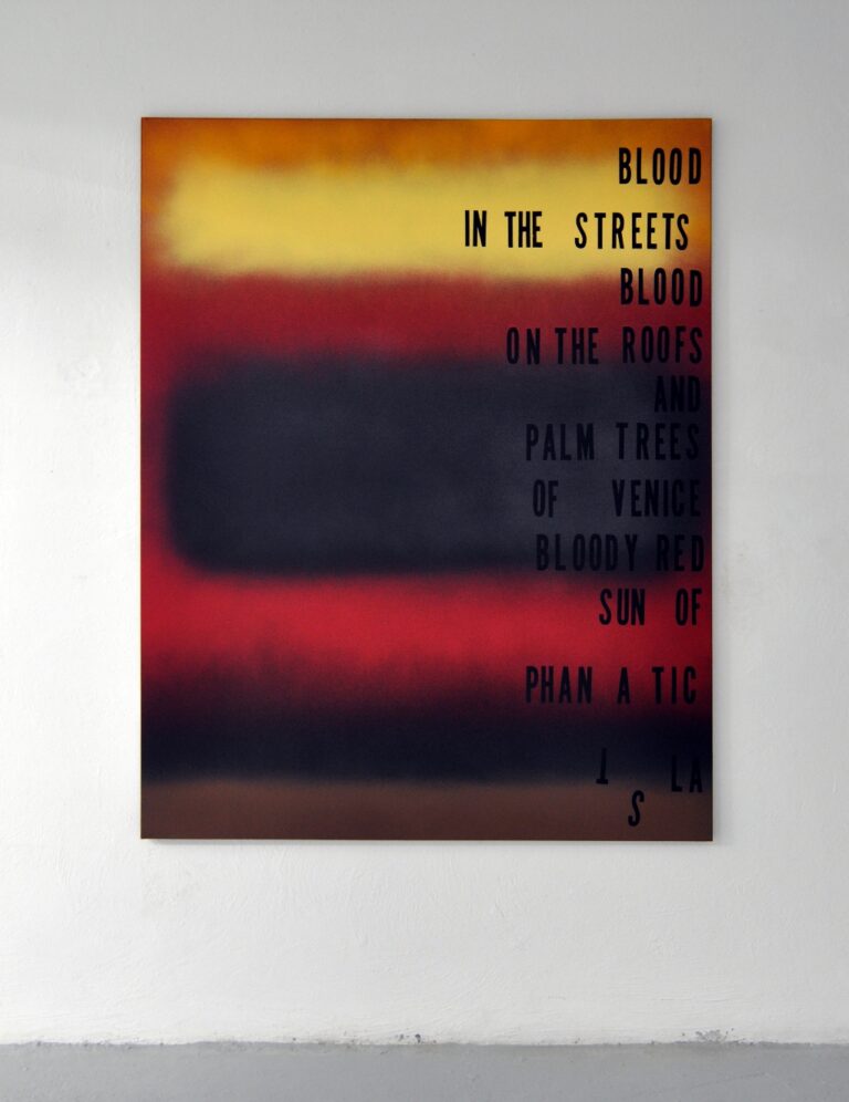 Wild in the Streets 2014 acrylic and spray paint on canvas 152x122 cm courtesy The Flat Massimo Carasi Lana Del Rey + Mark Rothko. Le addizioni impossibili di Michael Bevilacqua