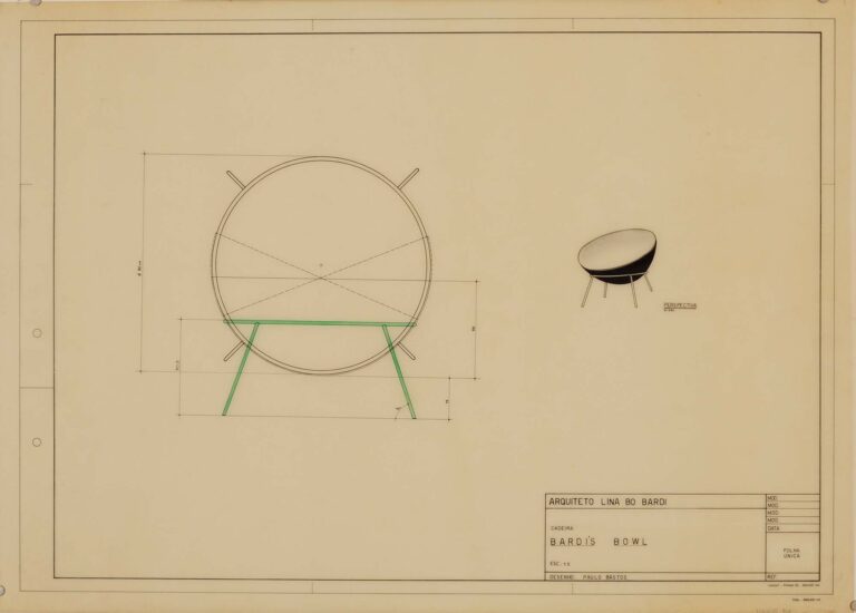 BARDIS BOWL CHAIR sketch 01 Ecco la Bowl Chair, poltrona disegnata nel 1951 da Lina Bo Bardi ma rimasta nel cassetto. Ora la produce Arper in edizione limitata per i cent’anni dalla nascita del grande architetto