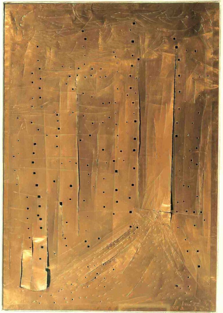 Lucio Fontana Concetto spaziale New York Grattacielo 1962 Tutta la luce del rame, alla Triennale di Milano. Da Lucio Fontana a Ron Arad, tributo all’oro rosso