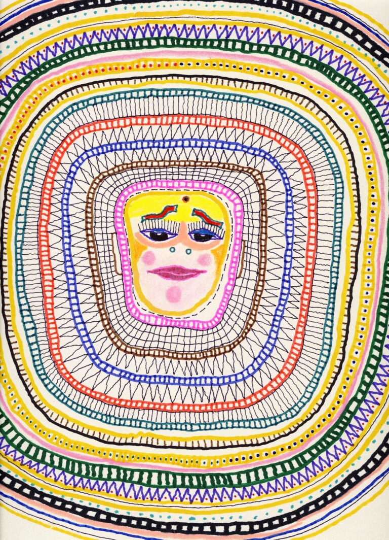 Mendini Mostro 1 2014pastelli a cera pennarelli penne biro e matite colorate cm 35x25 I gioielli enigmatici e i disegni fantastici di Alessandro Mendini, in mostra a Milano. Piccoli tesori, per un grande designer. Tutte le foto