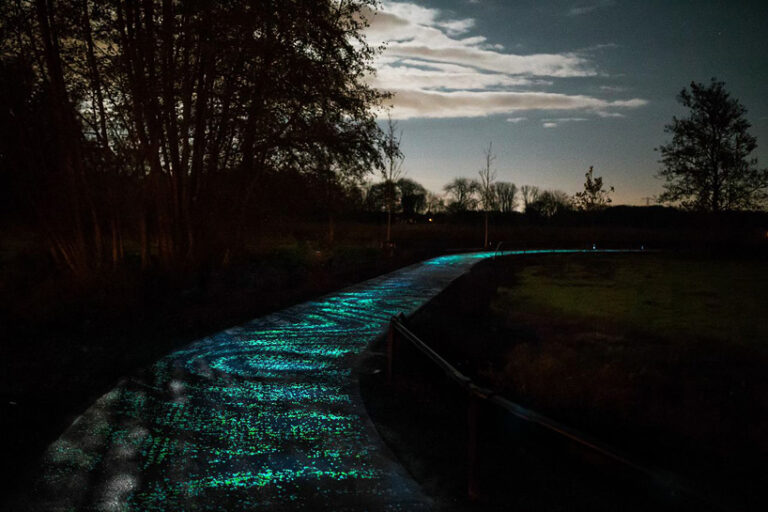 daan roosegaarde opens solar powered van gogh bike path netherlands designboom 12 L’Olanda celebra Van Gogh. Con una pista ciclabile luminescente: due passi nella Notte Stellata…