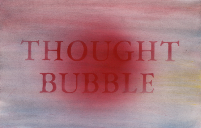 Ed Ruscha, Thought Bubble, 2014, Pigmento in polvere & acrilico su carta, 38 x 56.8 cm, ©Ed Ruscha, Foto di Paul Ruscha, Courtesy of the artist and Gagosian Gallery