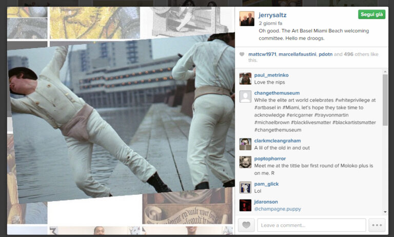 Jerry Saltz Instagram pic from ABMB 6 Miami Updates: satira social per Jerry Saltz, scatenato contro Art Basel su Instagram e Facebook. Al vetriolo le sue battute su Gagosian...