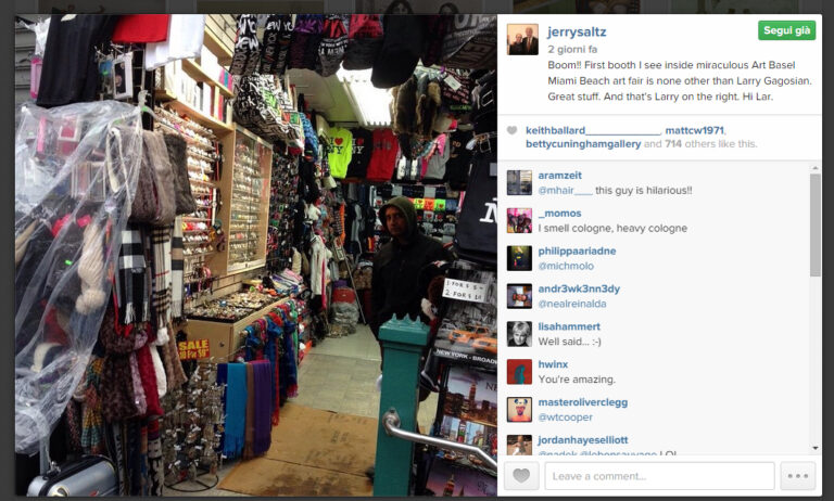 Jerry Saltz Instagram pic from ABMB 7 Miami Updates: satira social per Jerry Saltz, scatenato contro Art Basel su Instagram e Facebook. Al vetriolo le sue battute su Gagosian...
