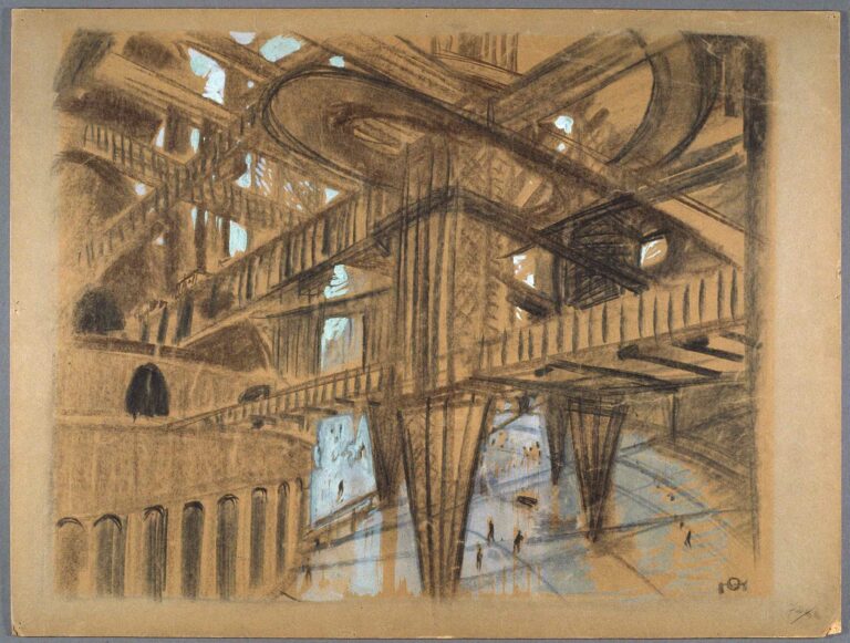 Otto Hunte disegno per le scenografie di Metropolis 1927 gouache e carboncino diretto da Fritz Lang BiFi Feste 2014/2015 a Los Angeles. Una dozzina di mostre da non perdere