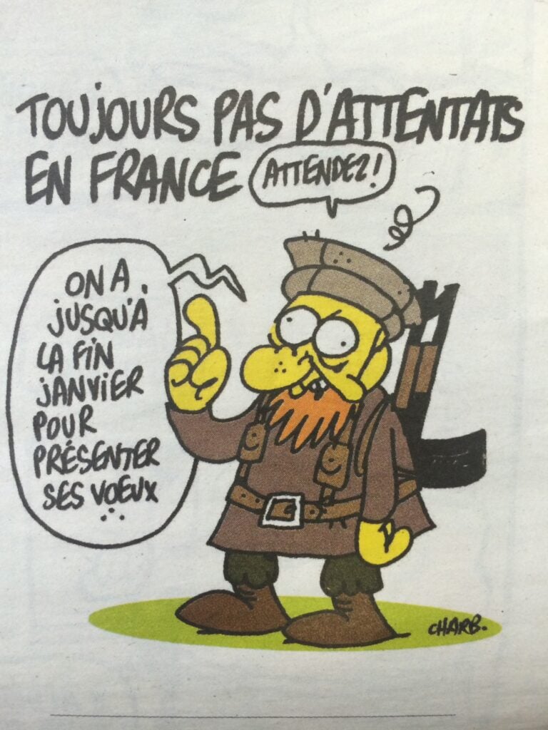 Orrore a Parigi. Ecco i disegni di Stéphane Charbonnier e degli altri creativi di Charlie Hebdo massacrati in Francia. Agghiacciante la vignetta uscita oggi che premoniva la strage