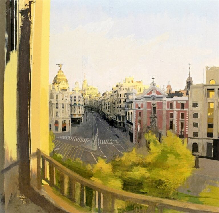 Antonio López García, Gran Vía, 1 agosto, ore 7.30, 2009-2014 olio su tela, cm 130 x 130 collezione privata