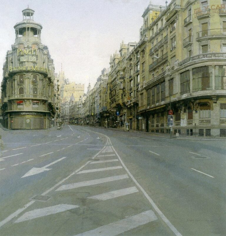 Antonio López García, Gran Vía, 1974-1981 olio su tavola, cm 93,5 x 90,5 collezione privata