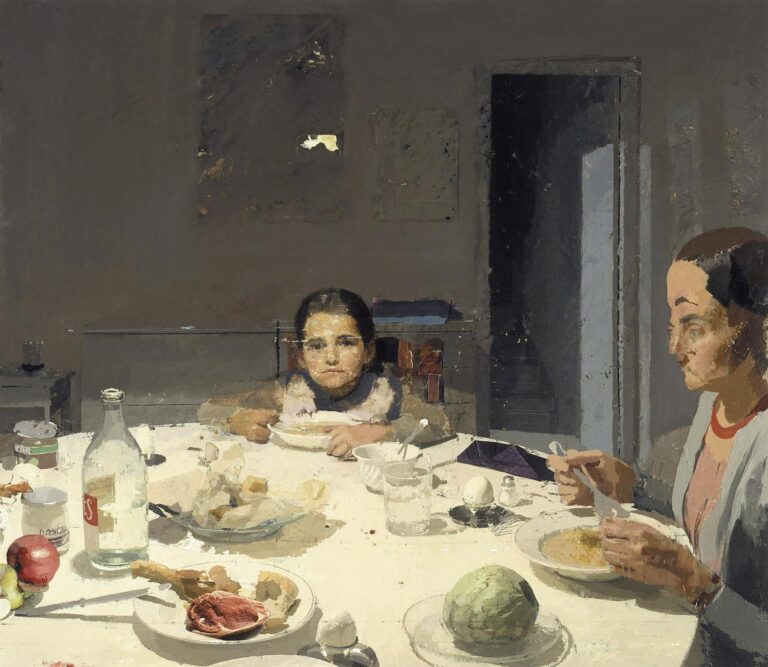 Antonio López García, La cena, 1971-1980 olio su tavola, cm 89 x 101 collezione privata