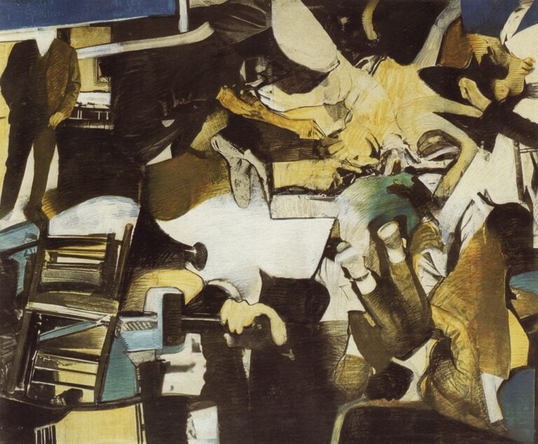 Bepi Romagnoni, Operazione pericolosa, 1964, collage, 100x120 cm, courtesy Montrasio Arte, Monza e Milano